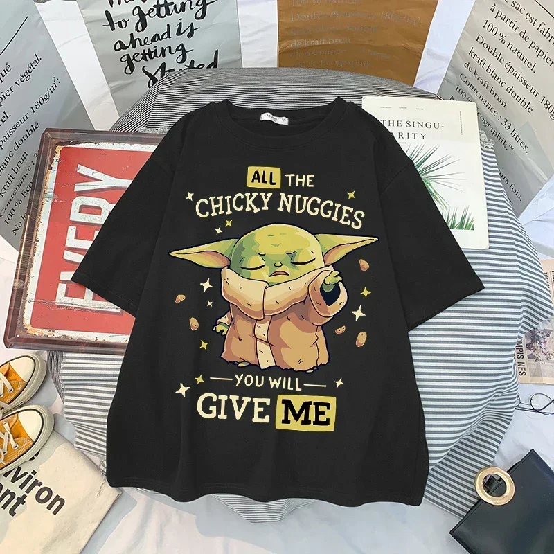 Women T-shirt Chic Fashion Cute Mandalorian Baby Yoda Cartoon Print Short Sleeve Tee Shirt Couple Unisex Harajuku Top Clothing