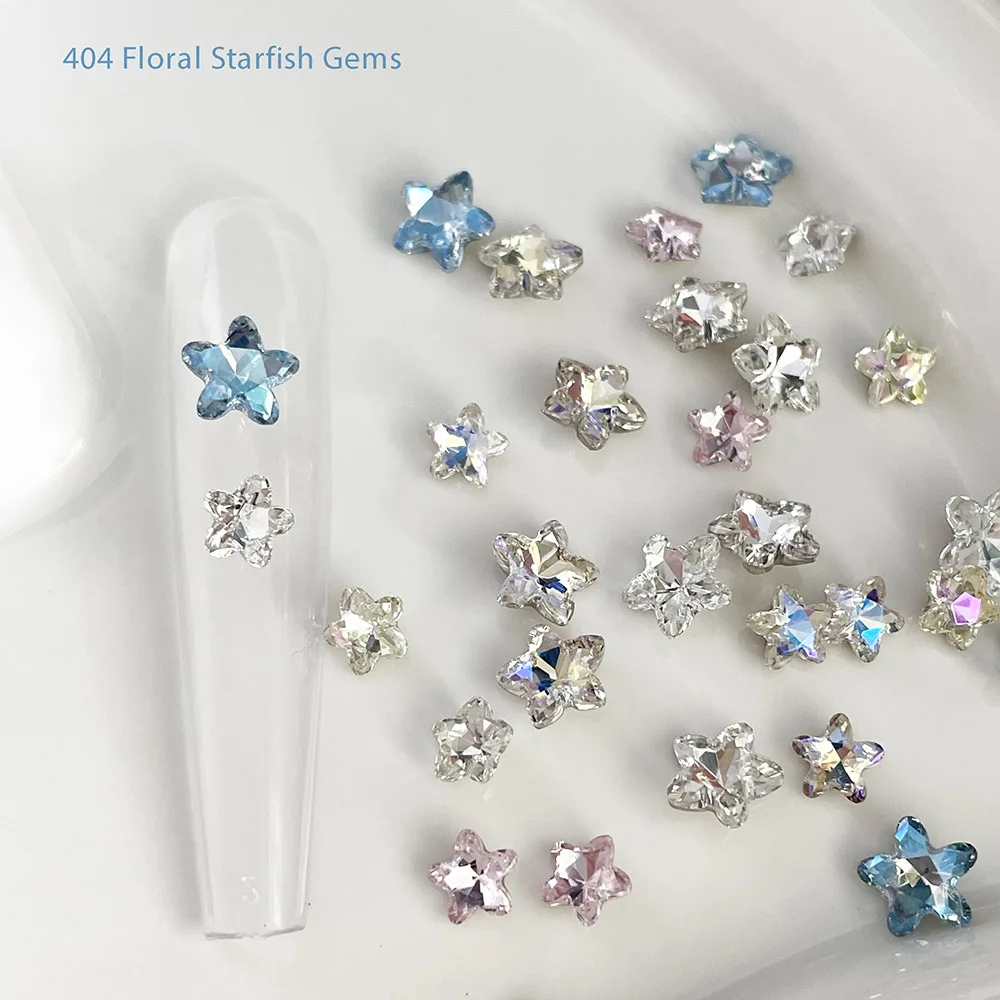 -Floral Starfish- Summer Sea Crystal 6/8mm Chubby Starfish Glassy Gems Fancy Moonlight Pointed Cutlet Diamond Nailfit Charms 404