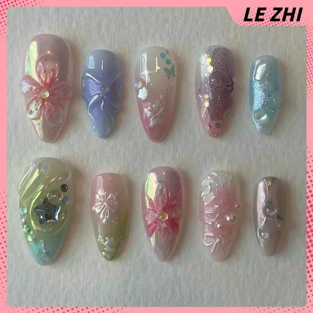 10Pcs Handmade High-End Vip Custom Press On Fake Nails Long Coffin Acrylic Fake Nails Cartoon Gothfrench Nail Party Sticker
