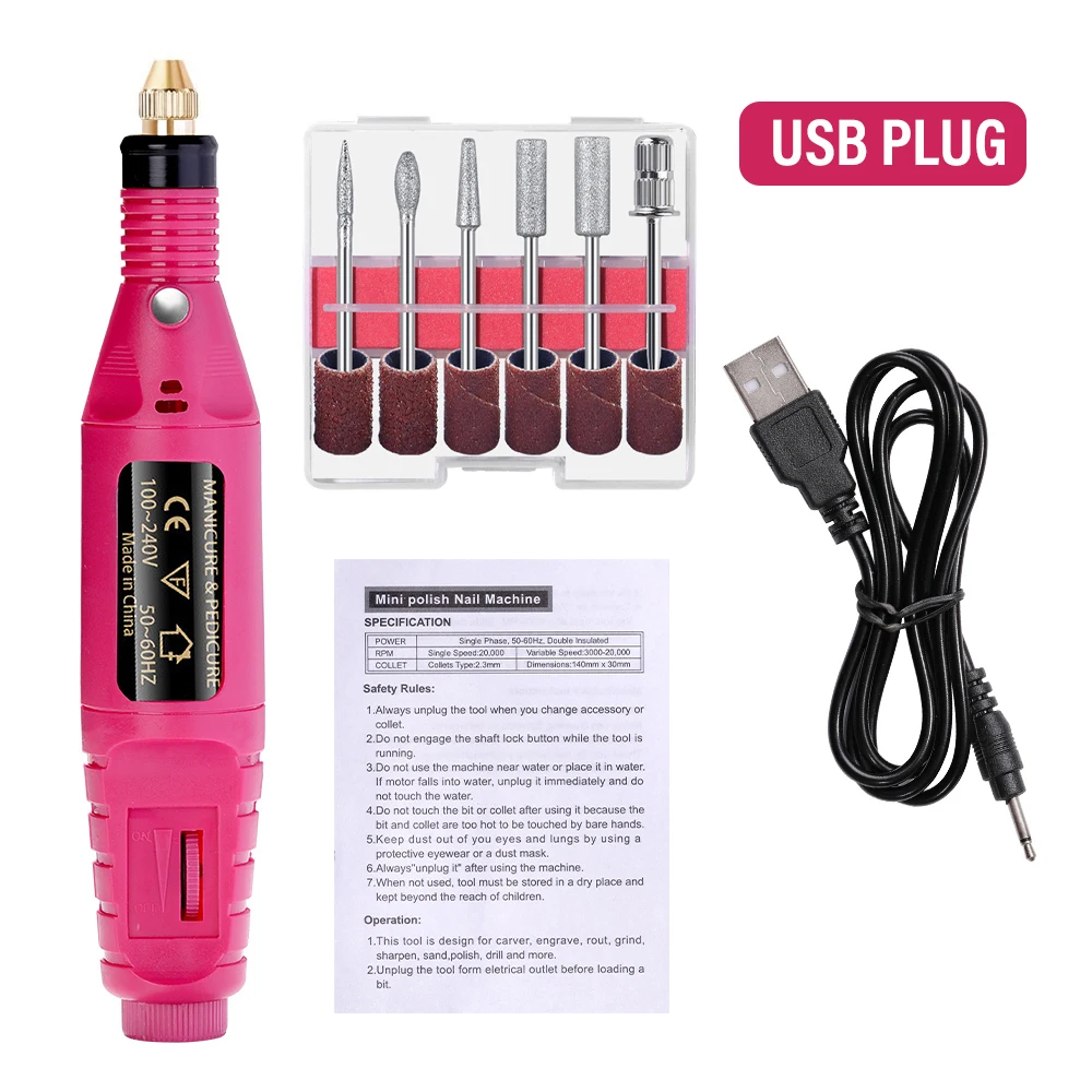 Elektrische nagelschuurmachine Set Nagelboormachine Slijpapparatuur Frees voor manicure pedicure Sterk polijstgereedschap