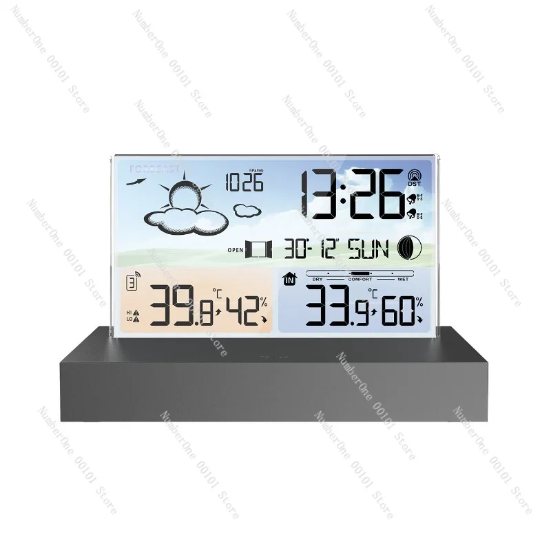 Transparent Glass Weather Clock 3396C Color Screen RF Wireless Multi-Function Weather Forecast Electronic Alarm Clock