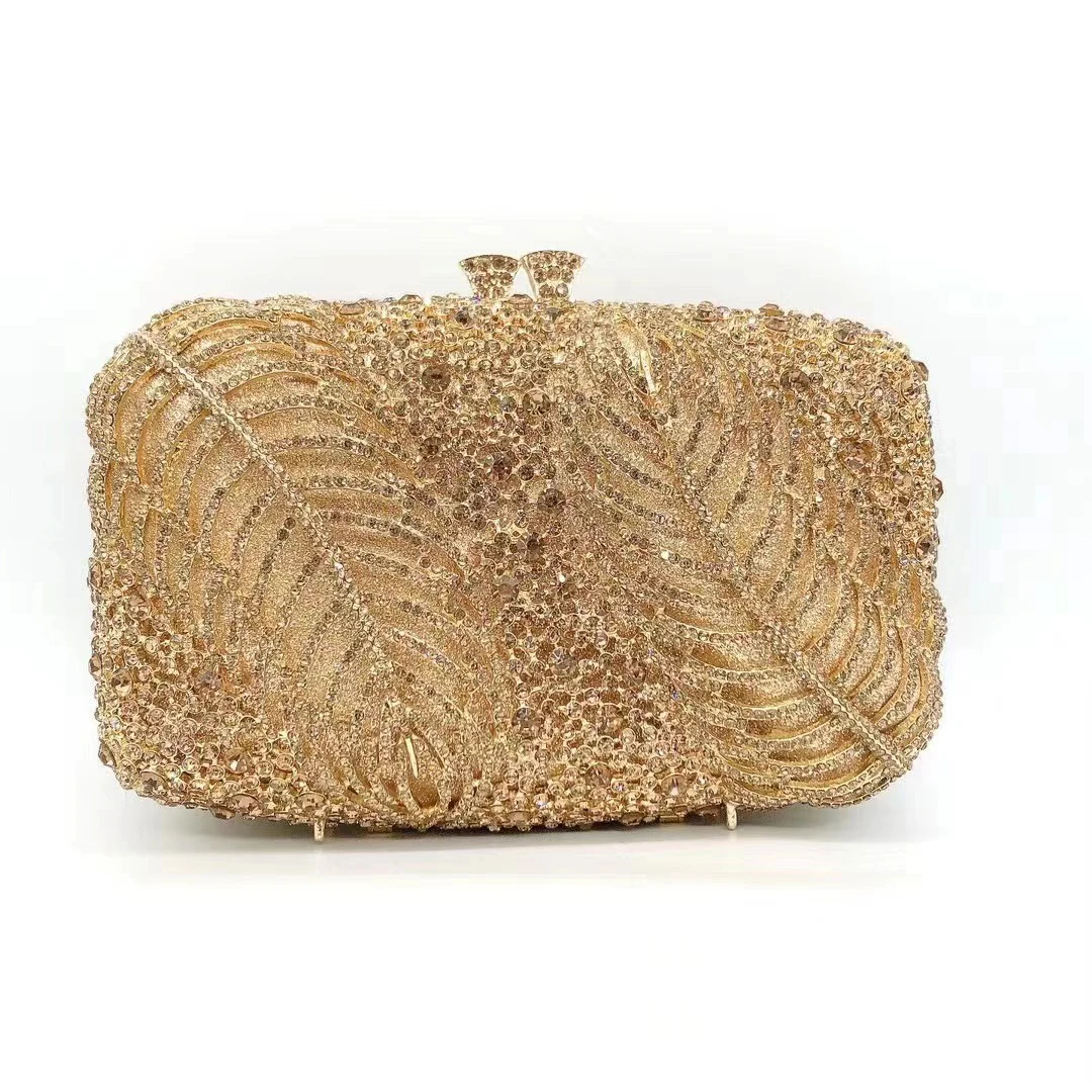 

Crystal Gold Leaves Evening Clutches Luxury Women’s Diamond Wedding Bag Bridal Clutch WHTUOHENG Rhinestone Party Minaudiere