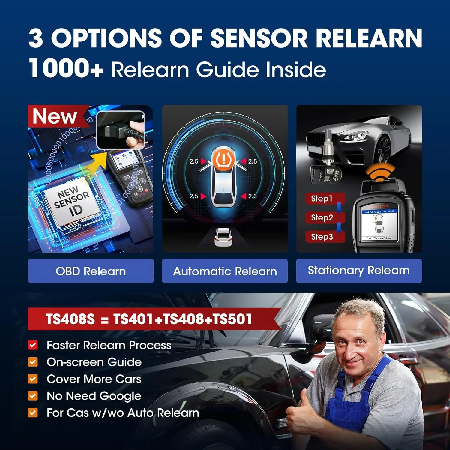 Autel MaxiTPMS TS408S Relearn Tool OBD Programmming Scanner Trigger 99% OEM Universal 315 433 Sensor TPMS Reset Work as TS501