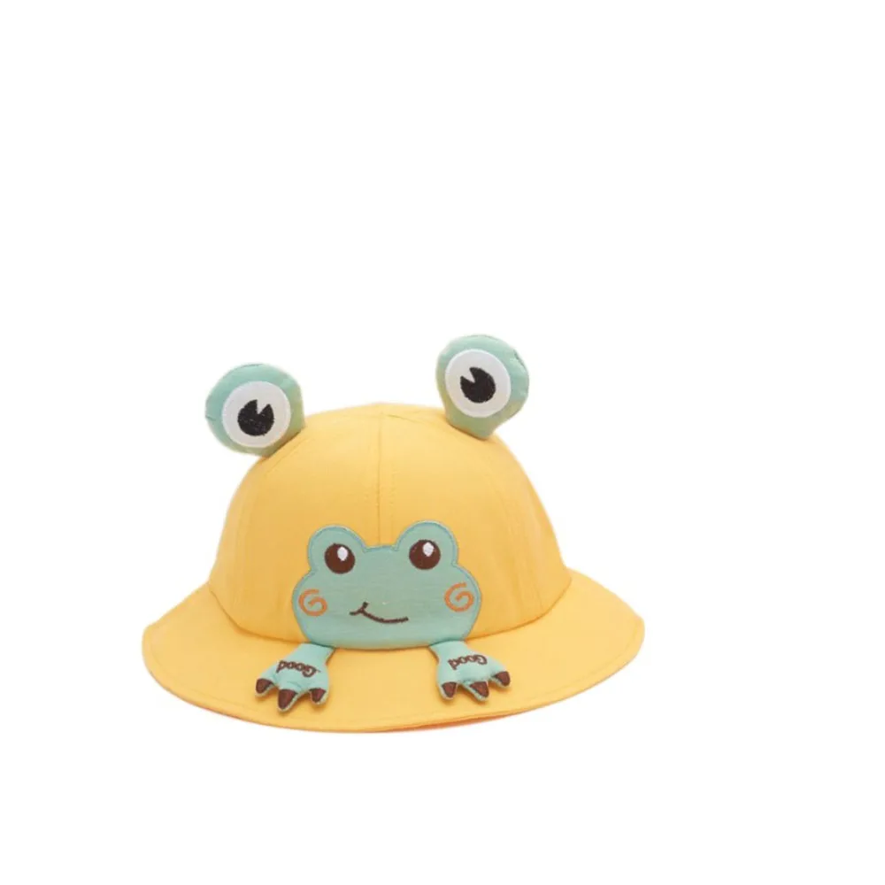 

Sweet Korean Style Cartoon Frog Bucket Hat Breathable Cotton Baby Sun Protection Hat Sunscreen Mesh Children Fishman Hat Spring