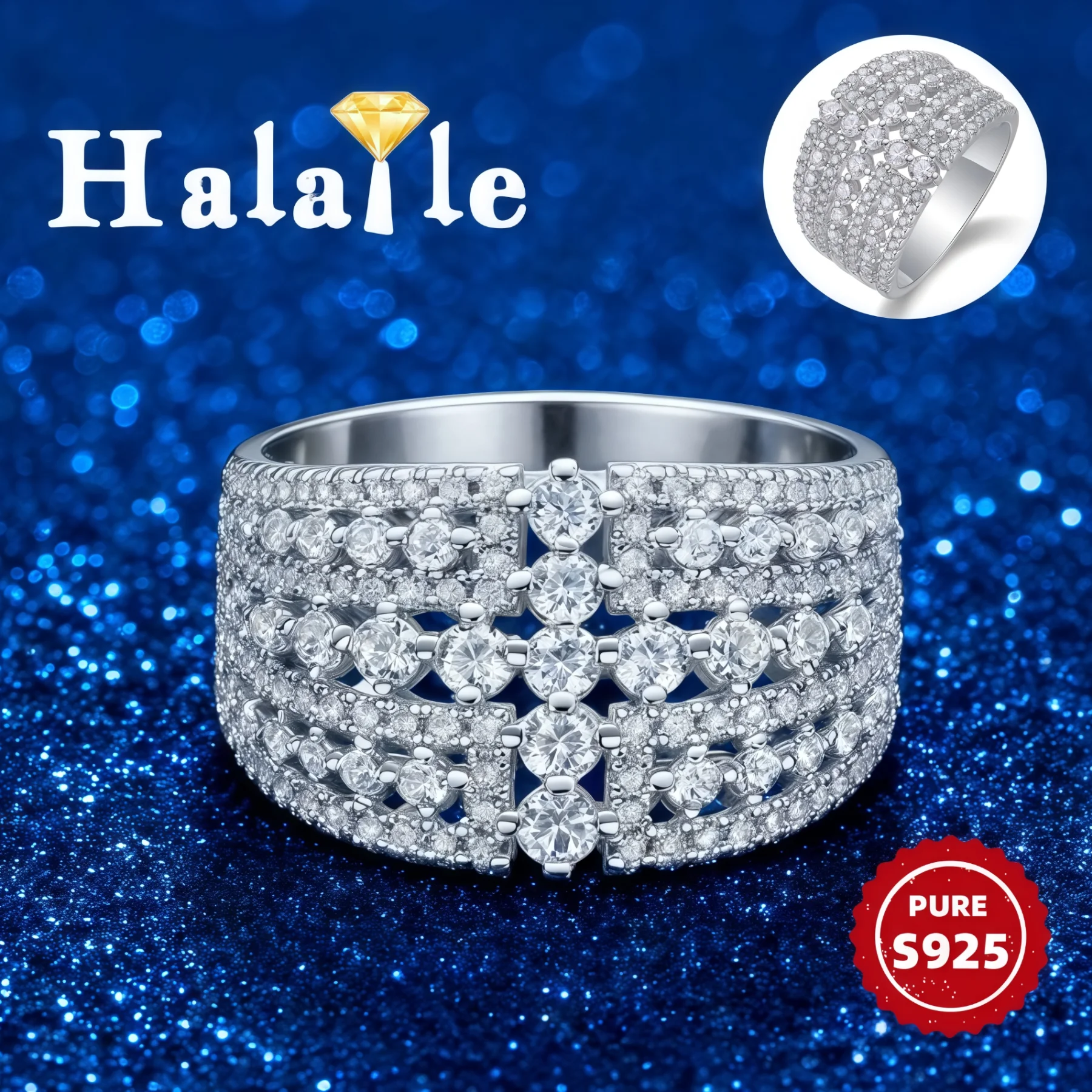 

Halaile All Moissanite Row Ring 100% S925 Sterling Silver For Women Fine Jewelry Sparkling Fashion Light Luxury Dainty Gift