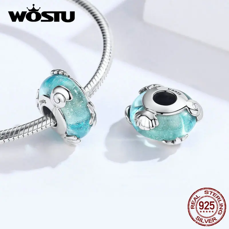 WOSTU Hot Sale 925 Sterling Silver Fish Tail Mermaid Beads Charms Pendant Fit Bracelets Women Party DIY Fine Jewelry Gift Making