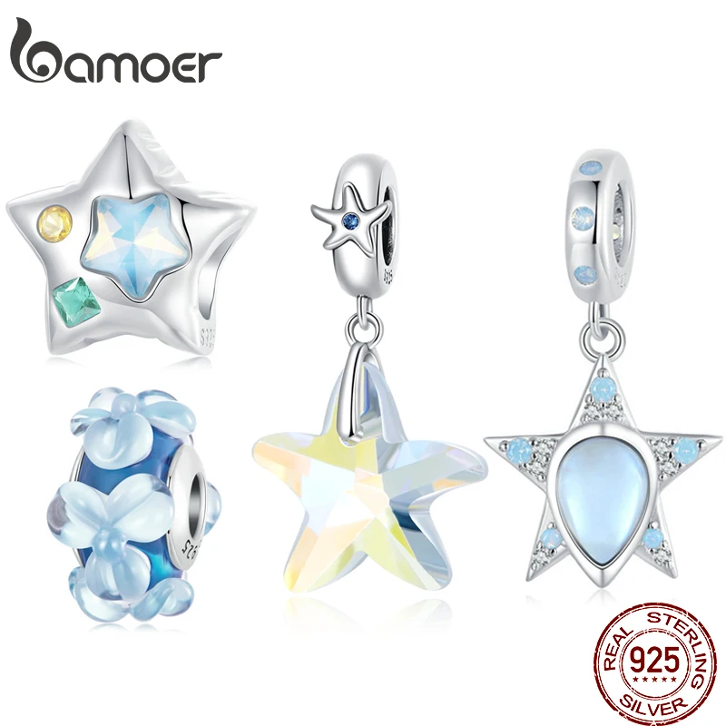 Bamoer Genuine 925 Sterling Silver Star Pendant Charm For Women Fit Bracelet DIY Necklace Jewelry Birthday Party Gift