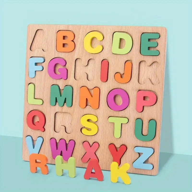 3D Colorful Alphabet Number Puzzle Montessori Wooden Puzzles Matching Games Early Education Toys Mathematics Shape Cognition