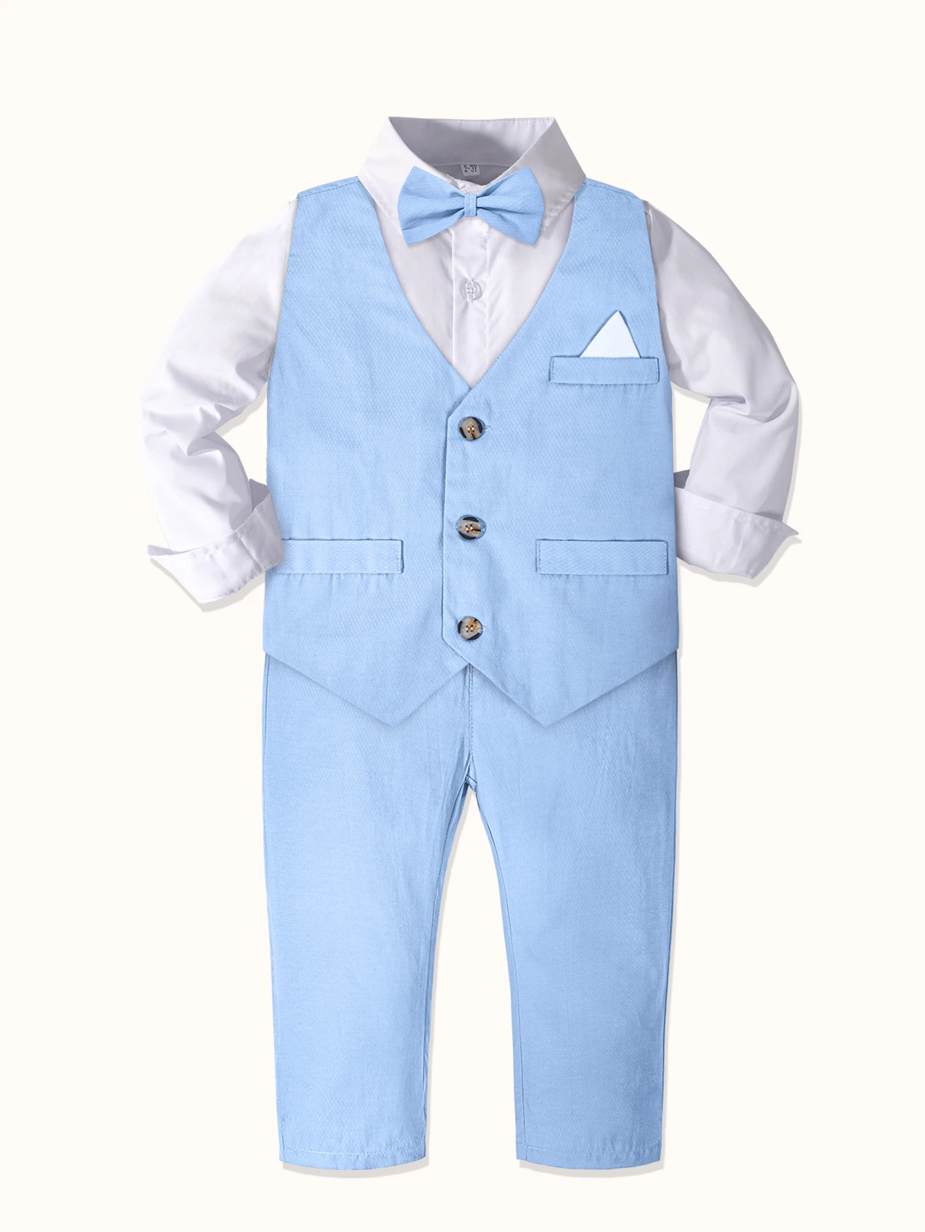 Boys Suit Kids Slim Fit Dresswear Toddler Boy Clothing with Vest+Shirt+Bow Tie+Pants Boys Gentleman Outfits for Age 3-7 Years