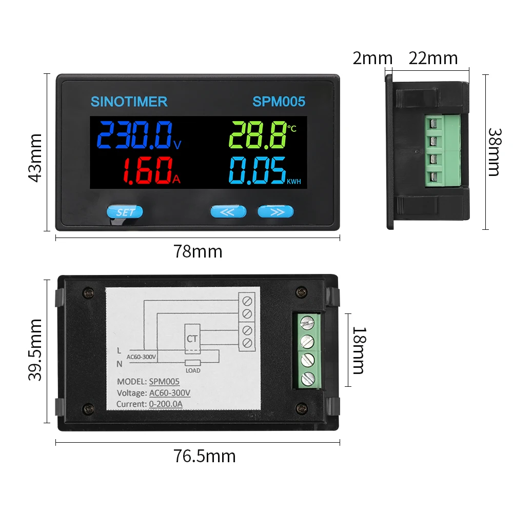 AC60-300V Digital Multimeter LCD Display Digital Current Voltage Power Energy Ammeter Voltmeter with Current Transformer CT