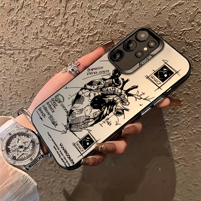 Aesthetic Sketch Heart Pattern Case For Samsung Galaxy S25 S24 Ultra S23 S22 S21 Plus FE A56 A55 A53 A35 A33 A15 A26 A52 Cover view 2