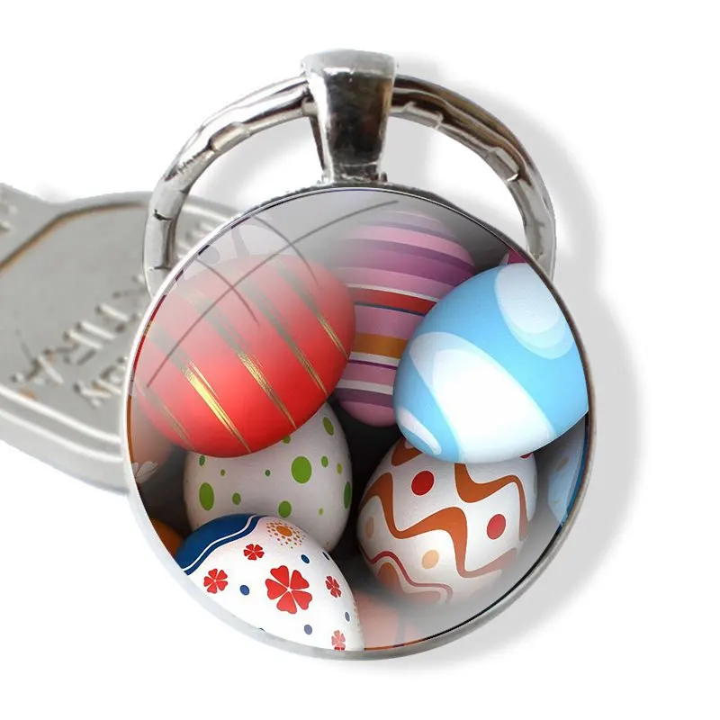 25mm Glass Cabohcon Keychain Key Rings for Women Men Jewelry Gift Easter eggs