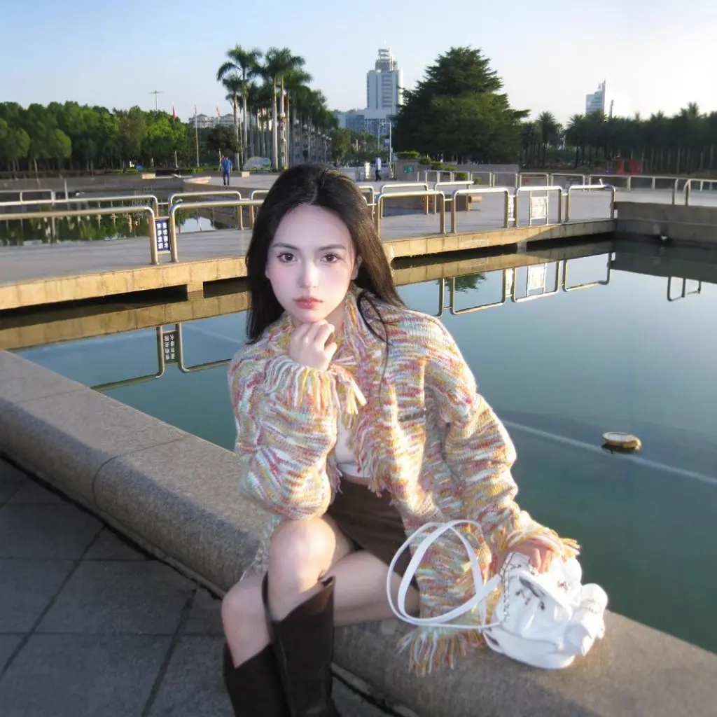 

Женский вязаный кардиган с радужной кисточкой, французский нишевый свитер в ленивом стиле, модная мода на осень и зиму