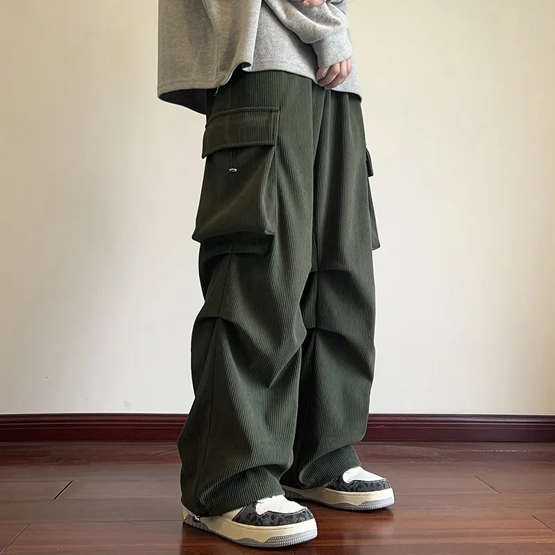 

Japanese-Style Retro Corduroy Pleated Overalls Men's Casual Pants Fleece-Lined Thick