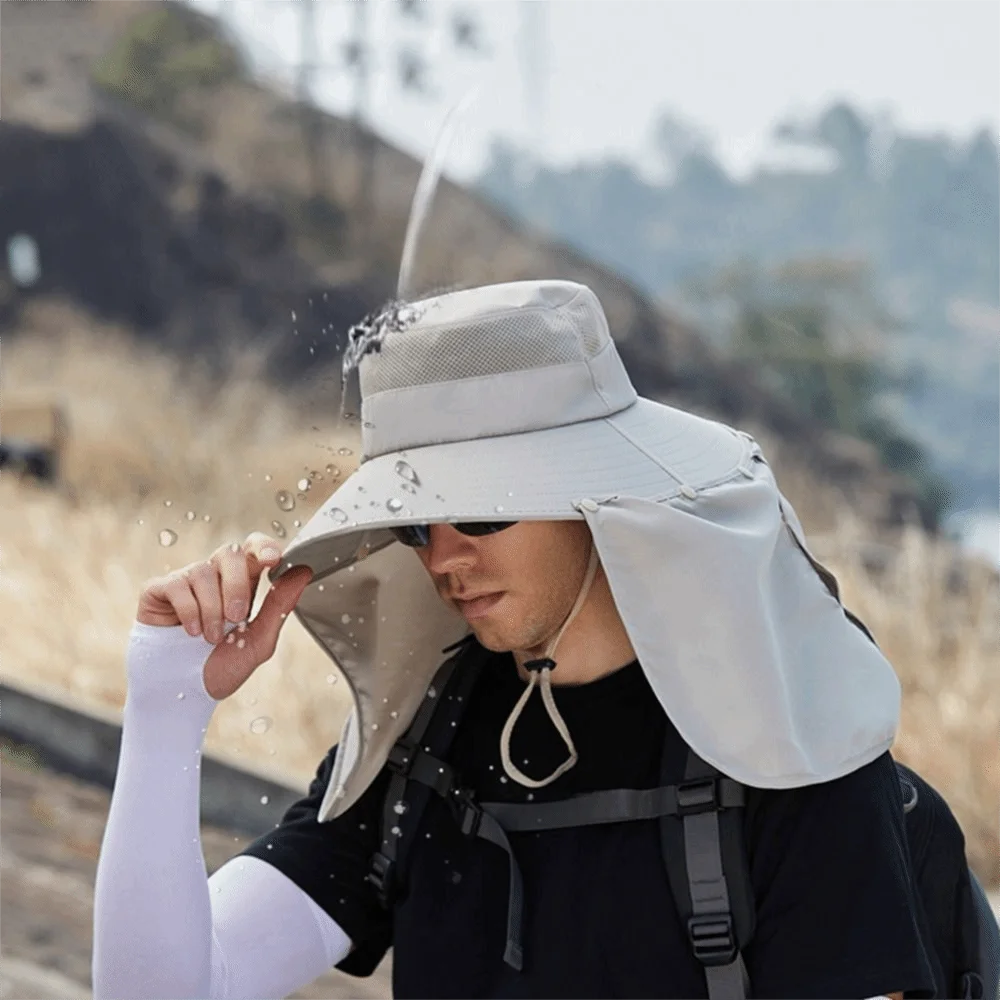 Fashion Cloth Men Sun Hat Big Brim Removable Shawl Summer Bucket Hat With Lanyard Ultraviolet-proof Women Visor Cap Beach view 6