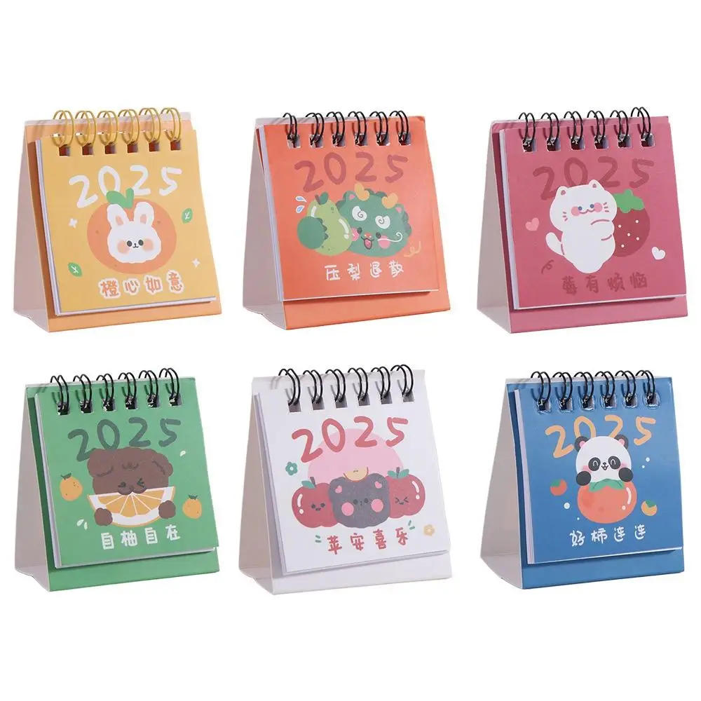 Creative 2025 Mini Calendar Cute Fruits Thick Paper Mini Desktop Calendar To Do List Pocket Calendar Standing Flip Calendar