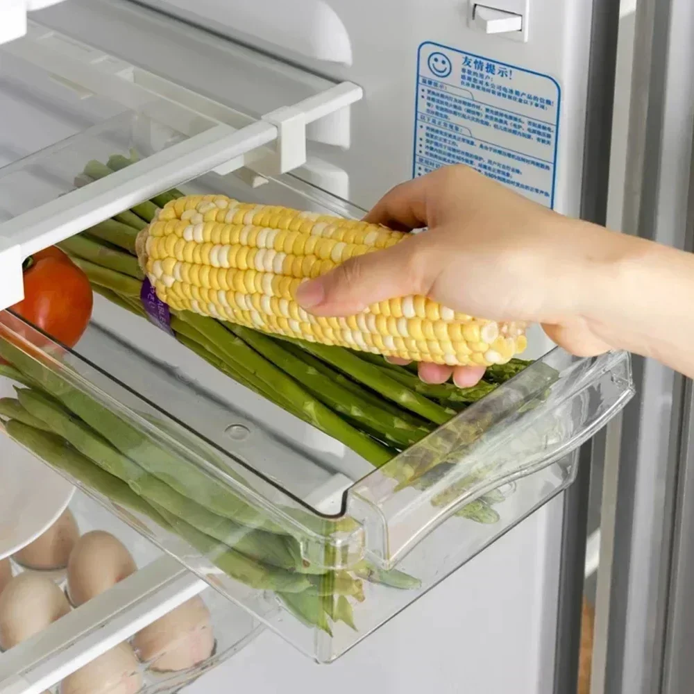 Fridge Egg Organizer Box Refrigerator Fruit Storage Transparent Under-shelf Refrigerator Drawer Box Fresh-keep Kitchen Organizer