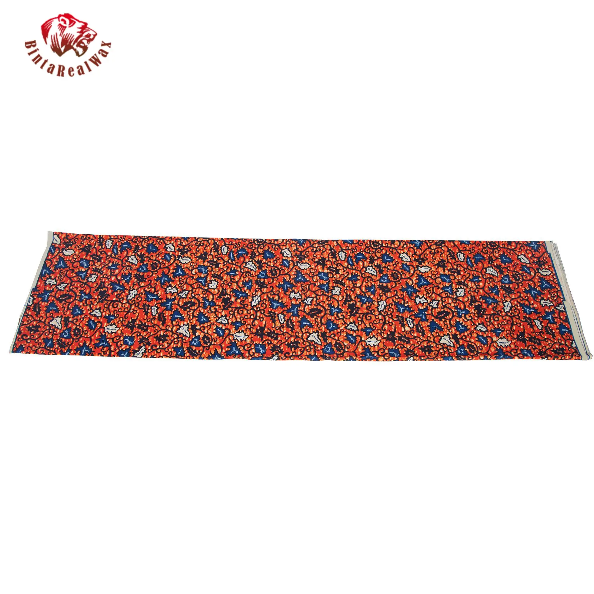 African Wax Print Fabric, Orange Blue White Floral Batik Pattern, 100% Cotton Dutch Wax Ankara Fabric for Dress Skirt 24FS1628 view 3