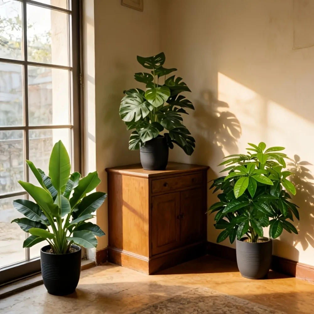 3-teiliges Set Künstliche Areca-Palme, Künstliche Bananenpflanzen und Monstera-Baum-Sets, Gartendekoration, 36 Blätter, Simulierter Bonsai im Topf – Detail 12