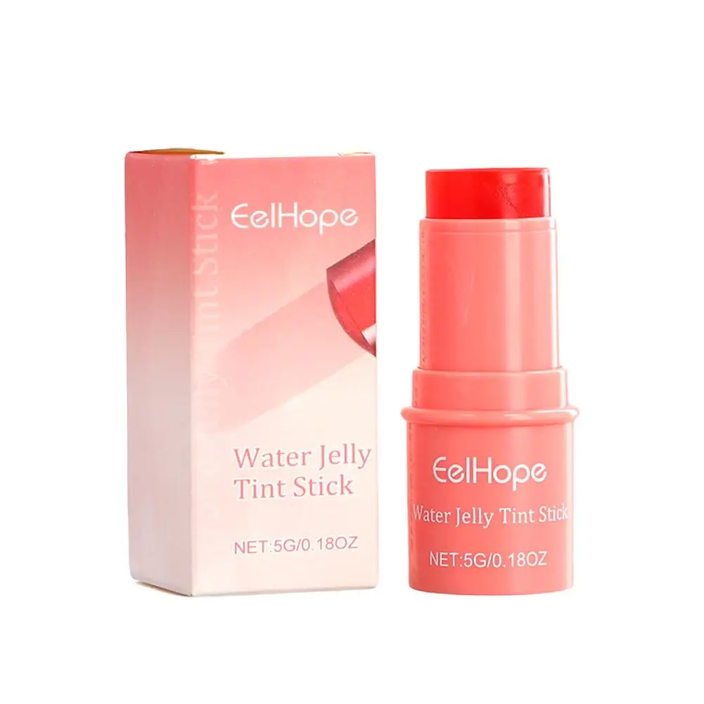 Water Jelly Tint Stick Lip Cheek Blush Stain Rotatable Rouge Stick Blusher Pen 4 Powder Coloring Moisturizing Easy Colors D0i4
