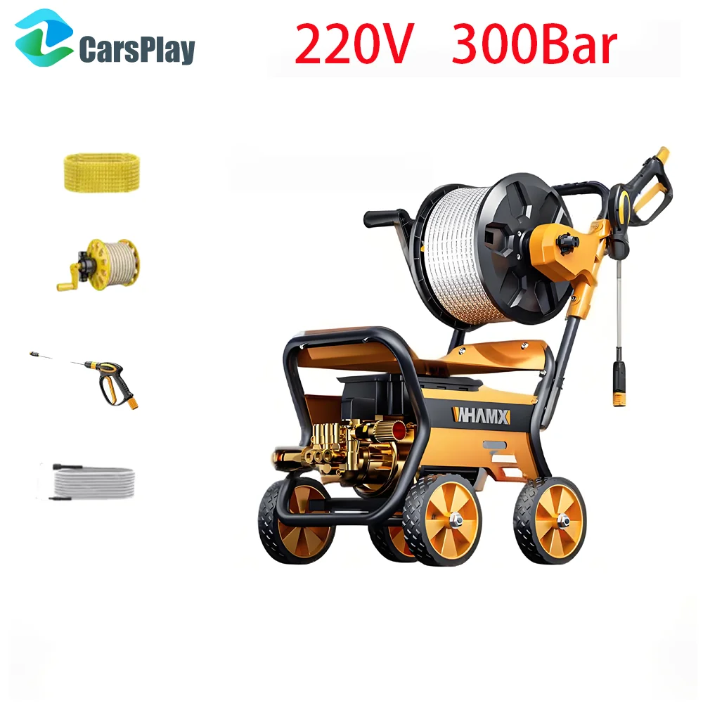 220V 200Bar High-Pressure Car Wash Machine Trolley Type Low Noise Energy-Saving Portable Beautiful Design for Auto Cleaning