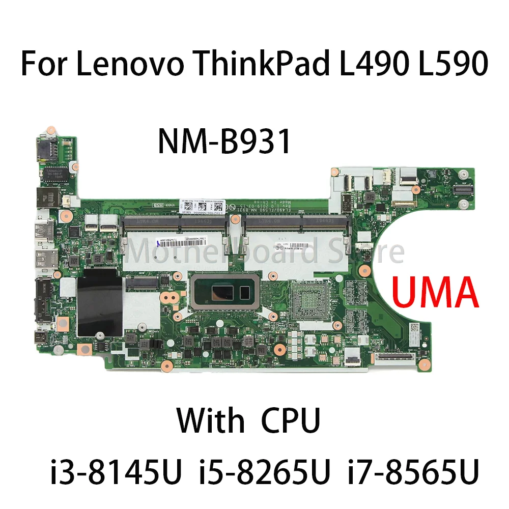

NM-B931 Laptop Motherboard For Lenovo ThinkPad L490 L590 UMA With CPU i3-8145U i5-8265U i7-8565U FRU:02DM290 02DM168 02DM284