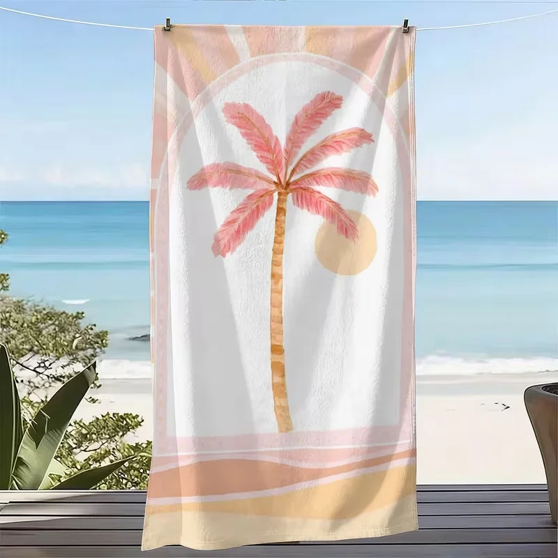 Colorful Palm Tree Beach Towel Boho Tropical Striped Print Quick Dry Sandproof Absorbent Towel for Summer Beach Travel Vacation
