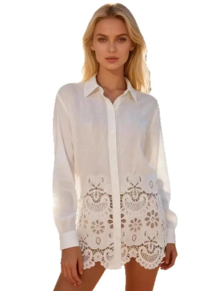 ชุดคลุมชายหาดผู้หญิง สีพื้น ชุดมินิเดรส ชุดคลุมบิกินี่ ทรงหลวม ชุดว่ายน้ำ ผ้าซีทรู