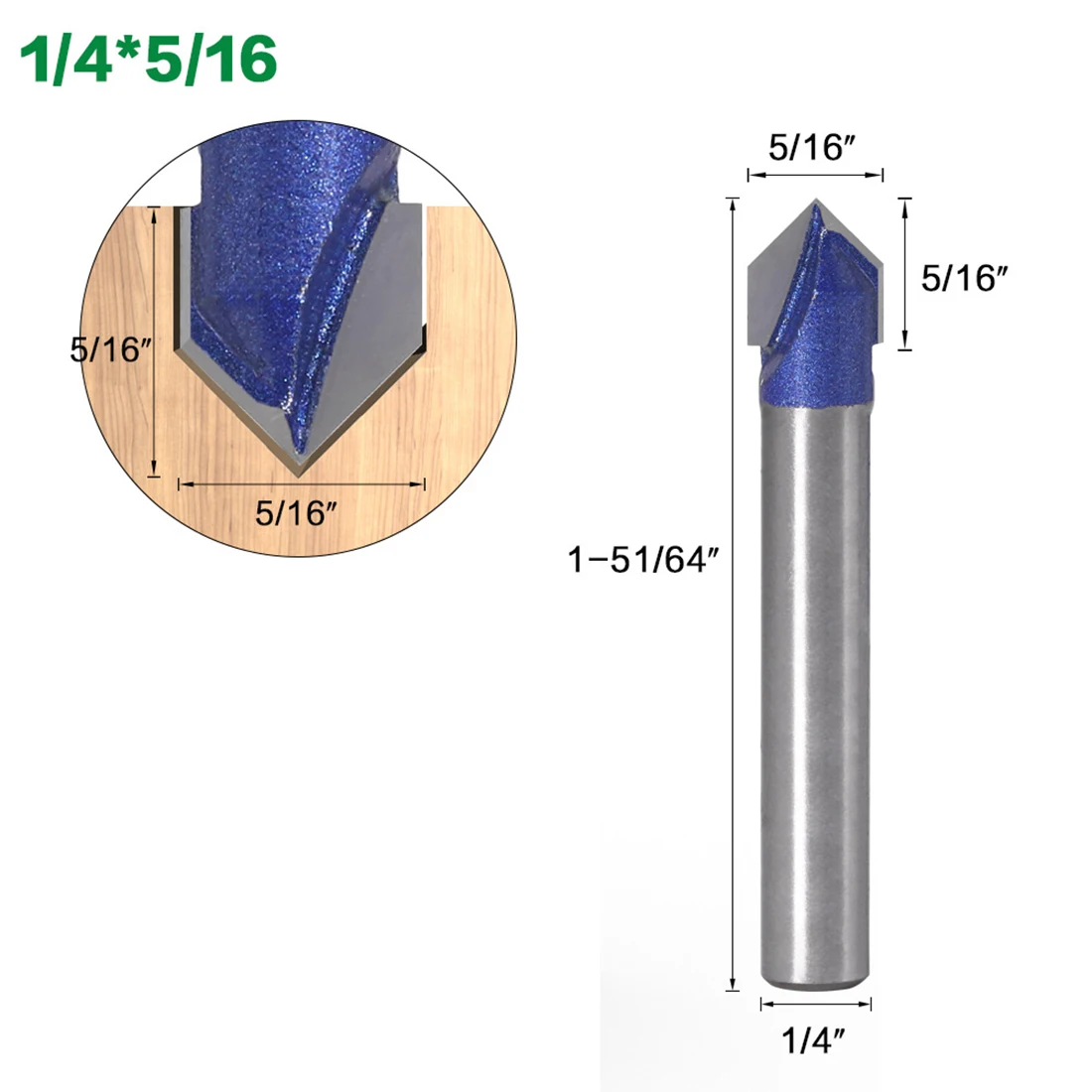 لقمة مثقاب راوتر ثلاثية الأبعاد كربيد عالي الجودة على شكل حرف V مقاس 1/4 بوصة نقش ثلاثي الأبعاد 90 °   قاطع درجة بحواف مزدوجة وقوة عالية
