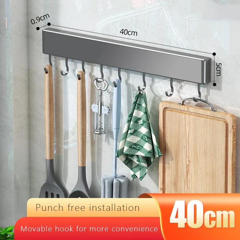 MUYIYU Kitchen Hook Rack No-Punching Wall Mounted Storage Rack Spoon Holder Spatula Organizer Shelf Kitchen Utensil Accessories