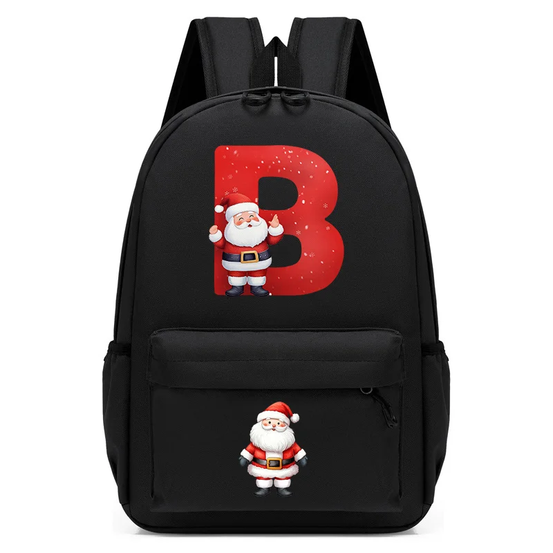 Holiday Xmas Alphabet A-Z Print Backpack for Little Girls Boys Schoolbag Santa Claus Christmas Casual Travel Laptop School Bag