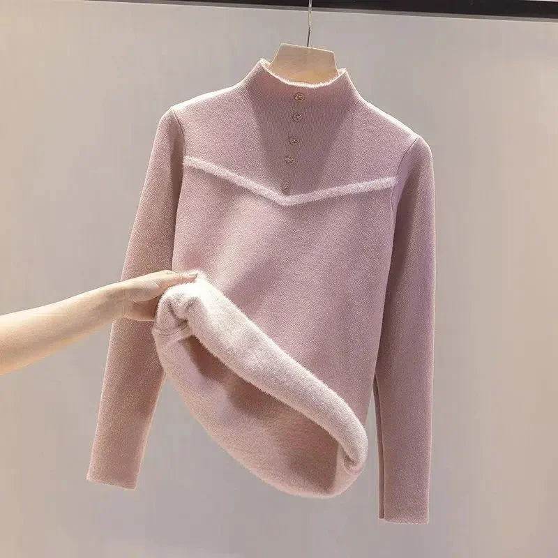 Pull doublé en velours doux pour femmes, pull décontracté, pull mince, tricot épais et chaud, Y-Korean, nouveau, hiver 2023