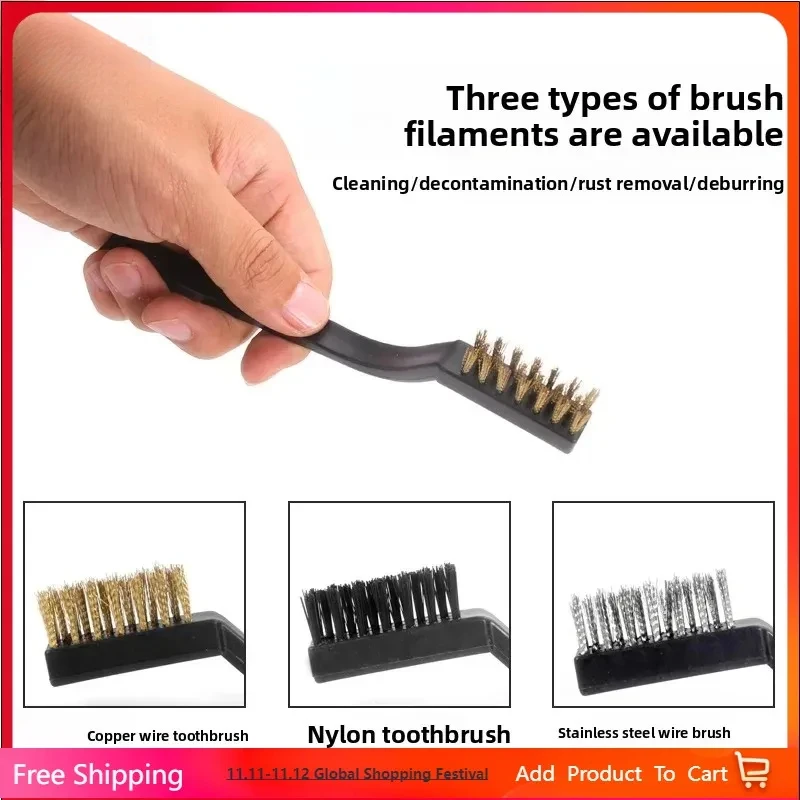 3 Pcs Mini Wire Brush Set Steel Brass Nylon Cleaning Polishing Detail Metal Rust Brush