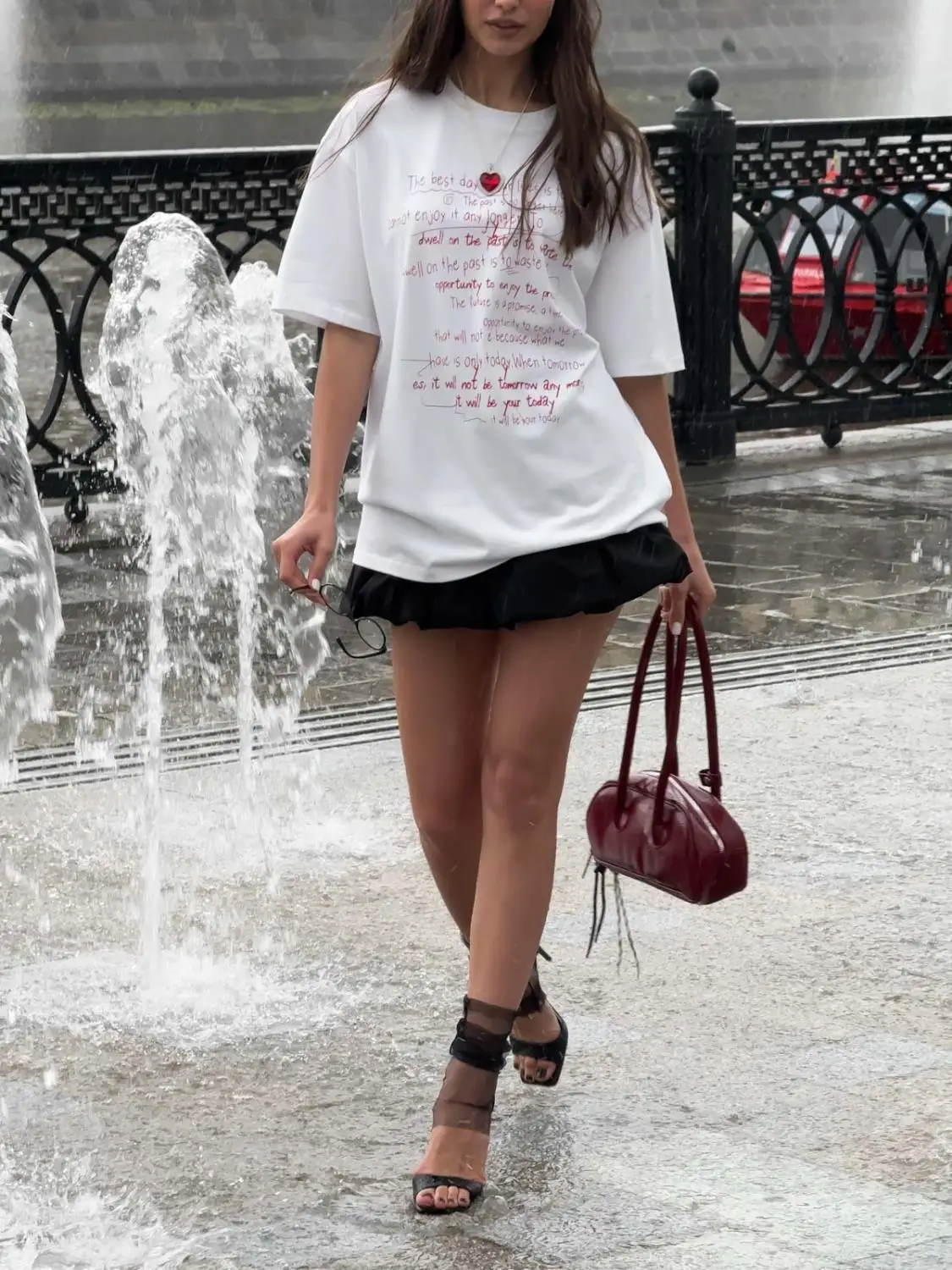 Design Unique Oversized Handwritten Motivational Quote T-Shirt Pure Cotton White Pink Sweet Women Fashion Streetwear All-match
