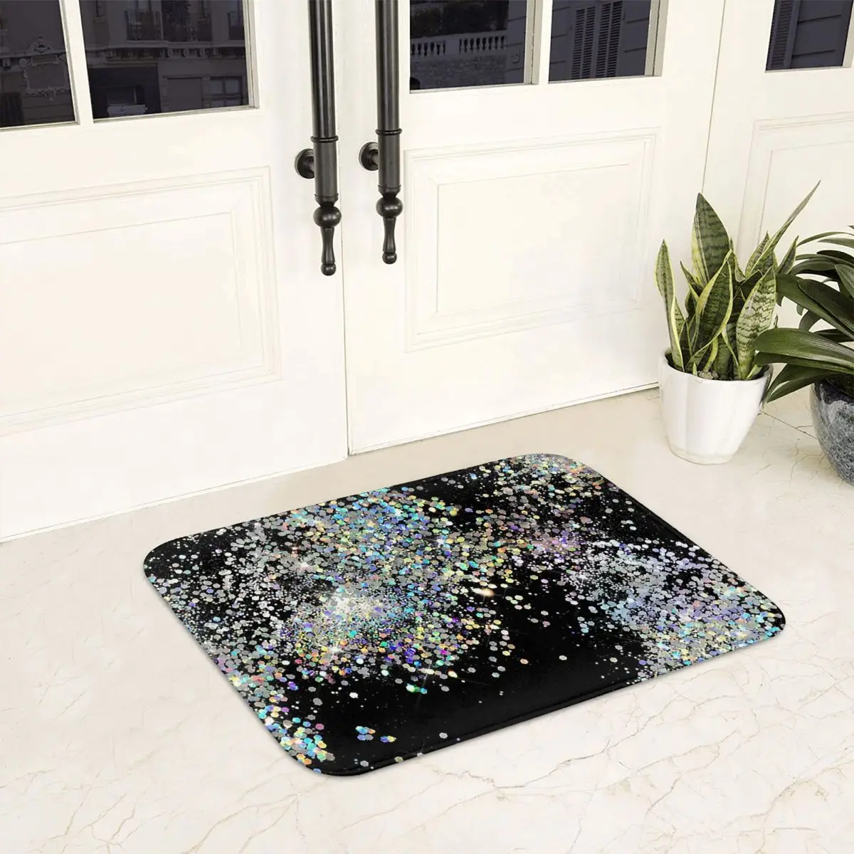 Black And Multicolor Sequins Faux Anti-slip Doormat Floor Mat Sand Scraping Carpet Rug for Kitchen Entrance Bedroom Footpad Mats
