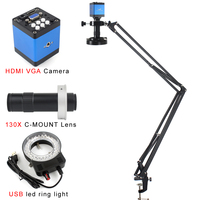 1080P 13MP HDMI VGA Digital Industrial Video Microscope Camera 1-130X Zoom Lens High Working Distance For Phone Repair Soldering