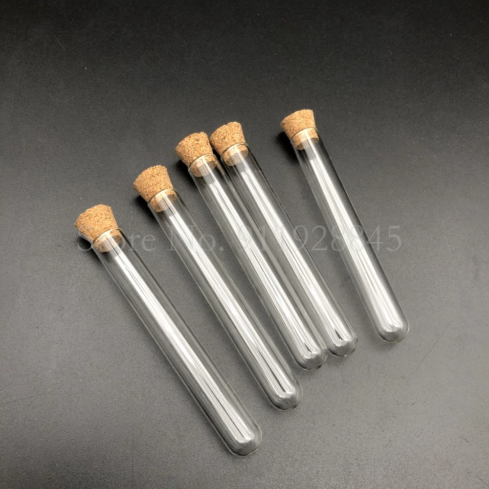 100 Pieces/pack 10x100mm Lab Round Bottom Glass Test Tube with Cork Stopper Laboratory Glassware