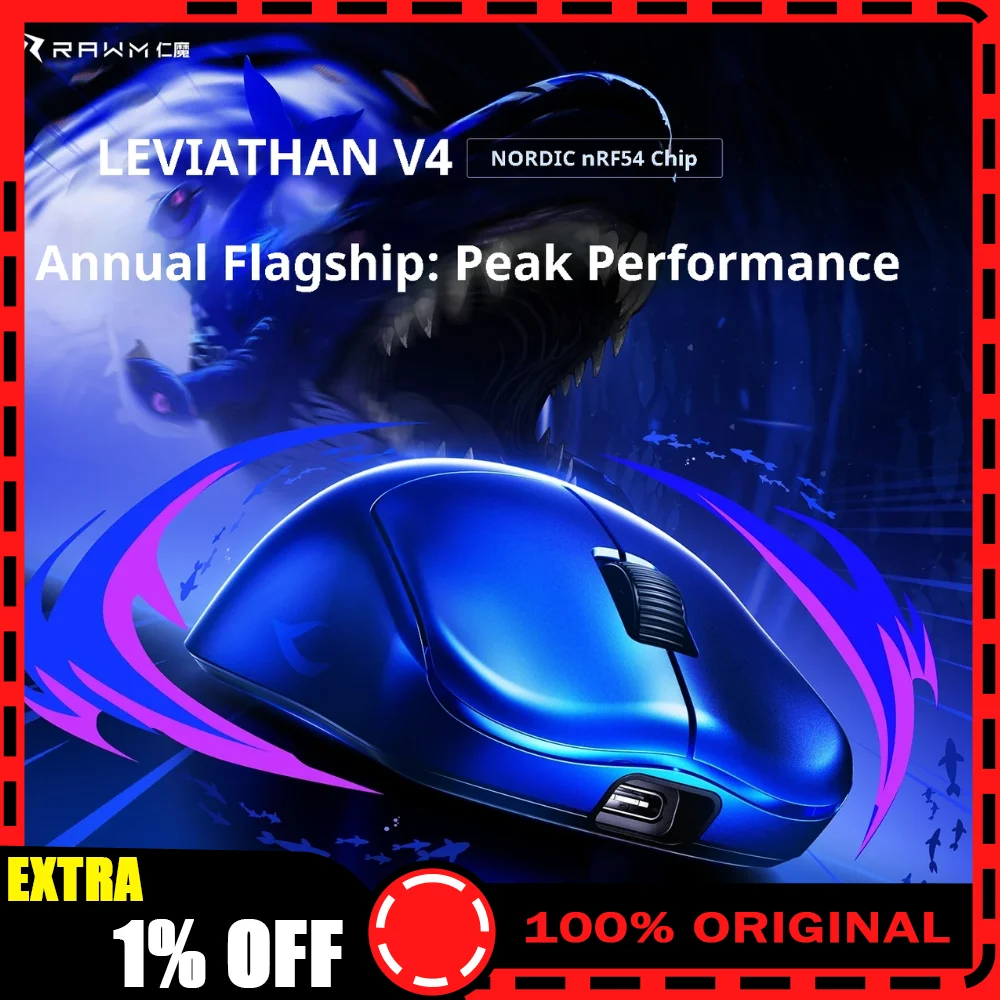 

RAWM LEVIATHAN V4 Gaming Mouse PAW3950 E-sport Sensor Nodic54 Flagship Master Chip 20000FPS Accuracy Tracking 8k Low Latency