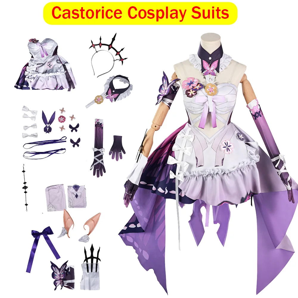 

Castorice Cosplay Costume Game Honkai Roleplay Lolita Dress Headband Ears Gloves Star Rail Clothes Halloween Carnival Party Suit