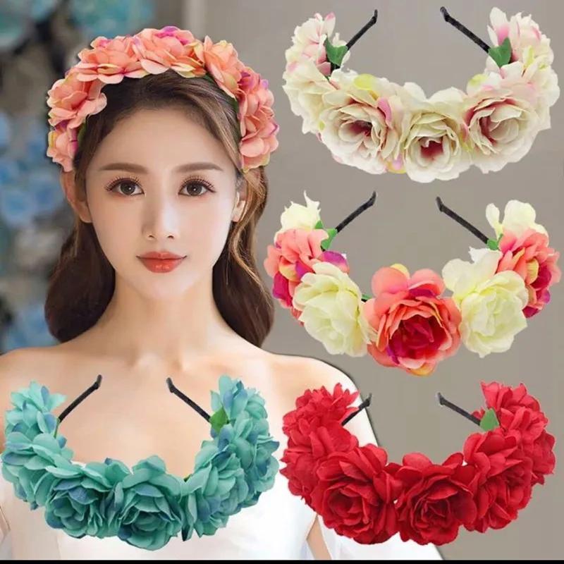 Bright Red Rose Flower Garland Corolla Hair Accessory For Women