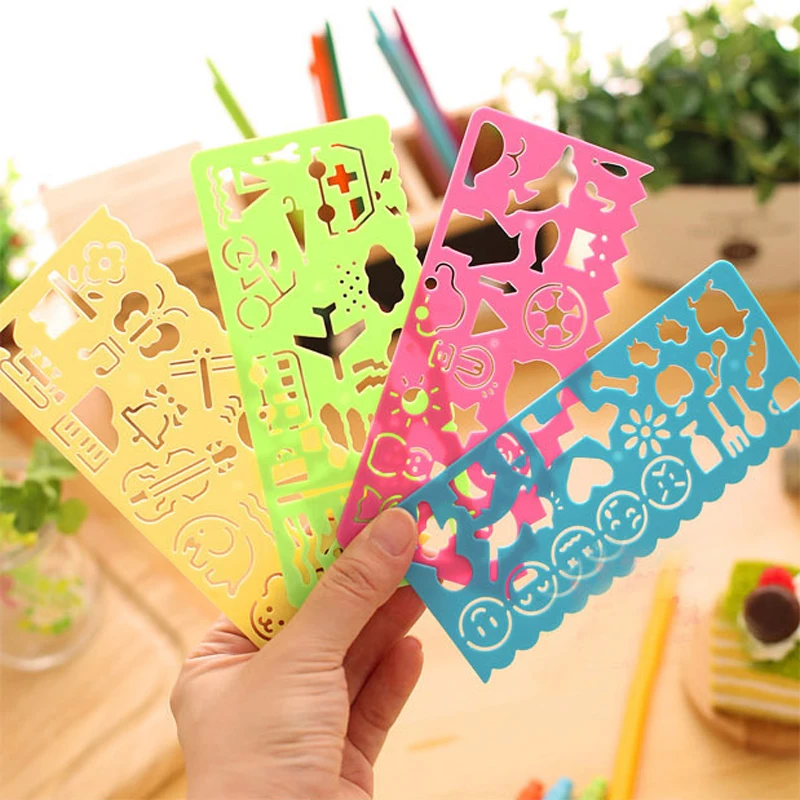 4 pcs/lot Cute Art Graphics Symbols Drawing Template Ruler Student Kids Stencil Rule Stationery