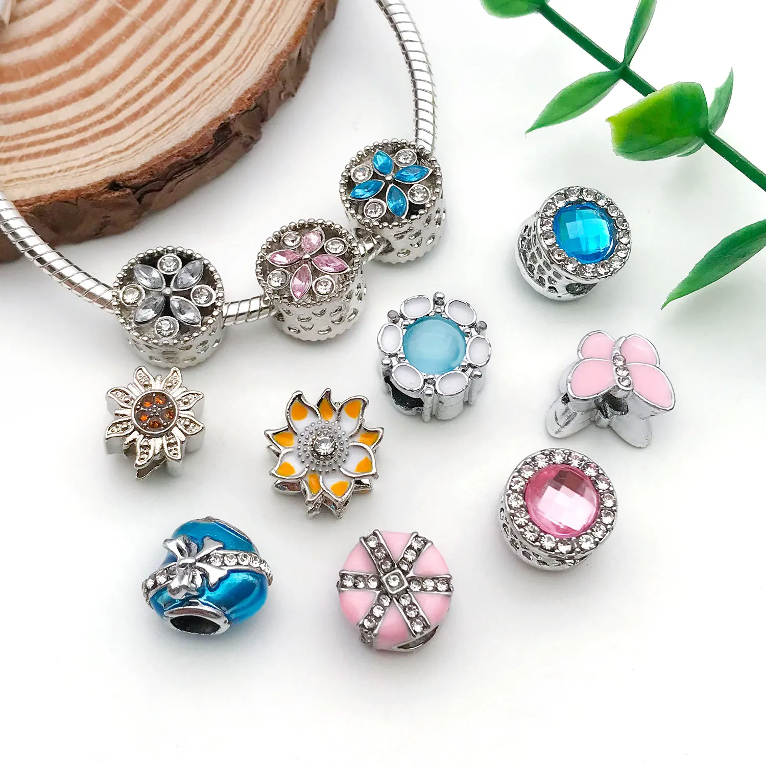 5/20pcs Panjia Bracelet DIY with Alloy Beads, Heart, Butterfly, Snowflake, Cat's Eye Stone Charms for Women. view 5
