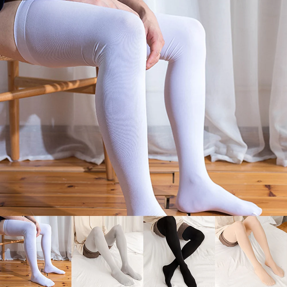 

Sexy Mens Leotard Solid Breathable Socks Sissy Slimming High Elastic Thigh-highs Stockings Nightclub Cosplay Erotic Underwear