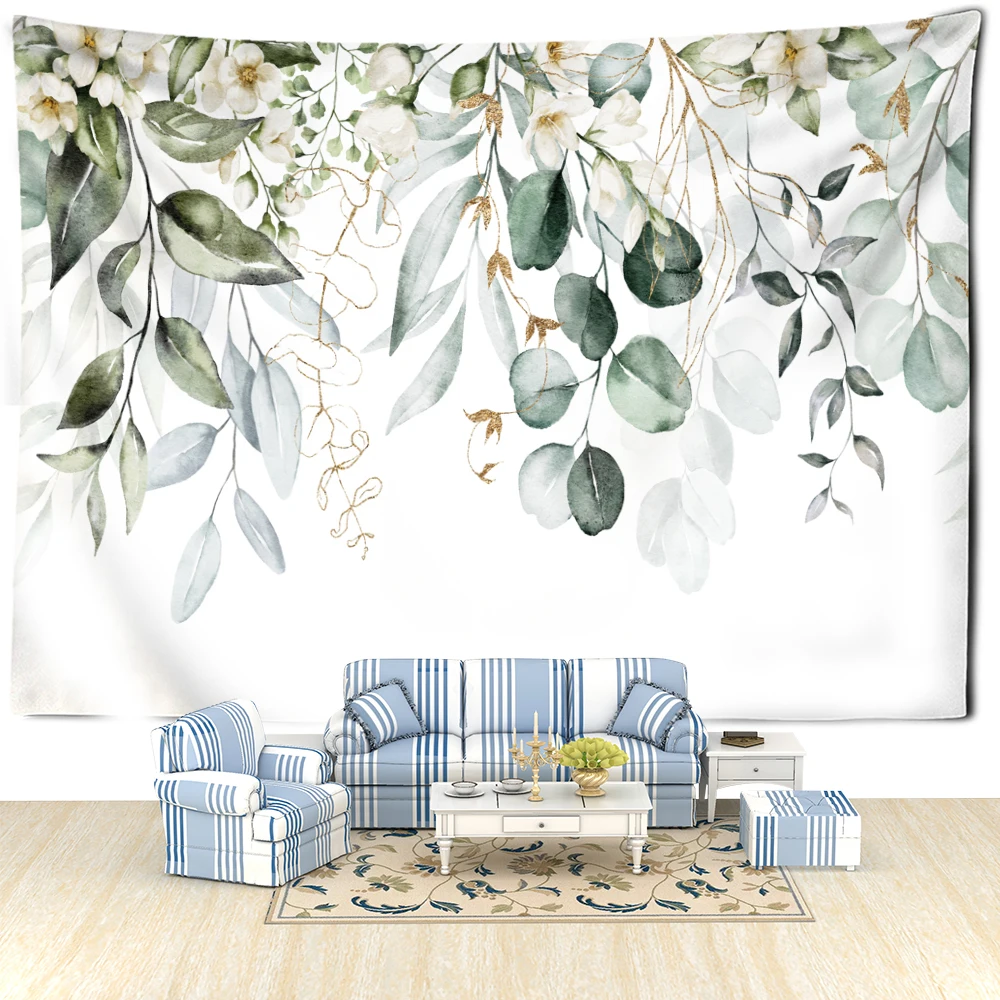 Green Watercolor Tree Branch Tapestry Wall Hanging Minimalist Art Hippie Tapiz Bohemian Bedroom Room Home Decor