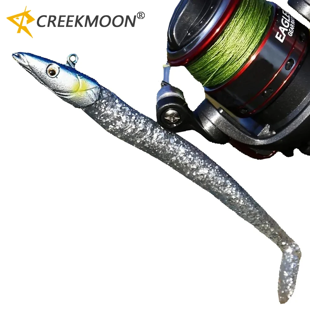 5 Stück 10g Leuchtende Aal-Softköder Wobbler Künstlicher Köder Silikon Seebarsch Hecht Rockfish Grouper Karpfen Angeln Sink Jig Head Tackle