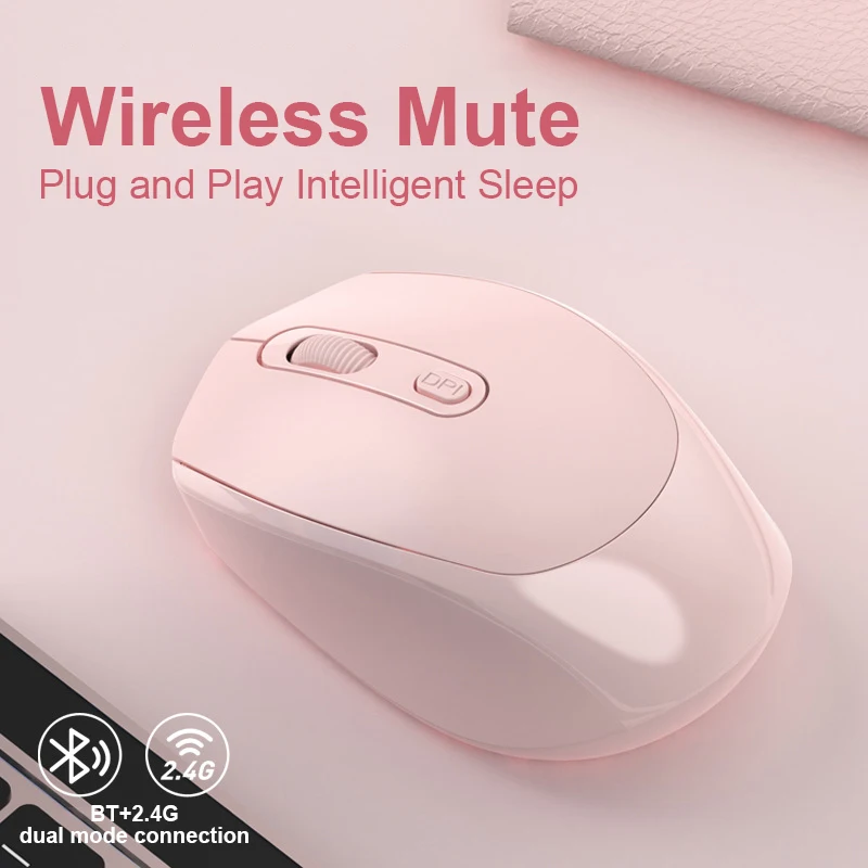 Rato sem fio modo duplo 2.4ghz bluetooth-compatível mudo mouse sem fio recarregável 1600 dpi mouse para jogos para computador portátil tablet