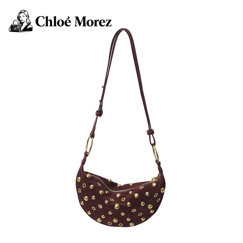 

Fashion Punk Style Rivet Shoulder Bag, Women's Crossbody Dumpling Bag, Women's Versatile Trendy Bag Purses and Handbags