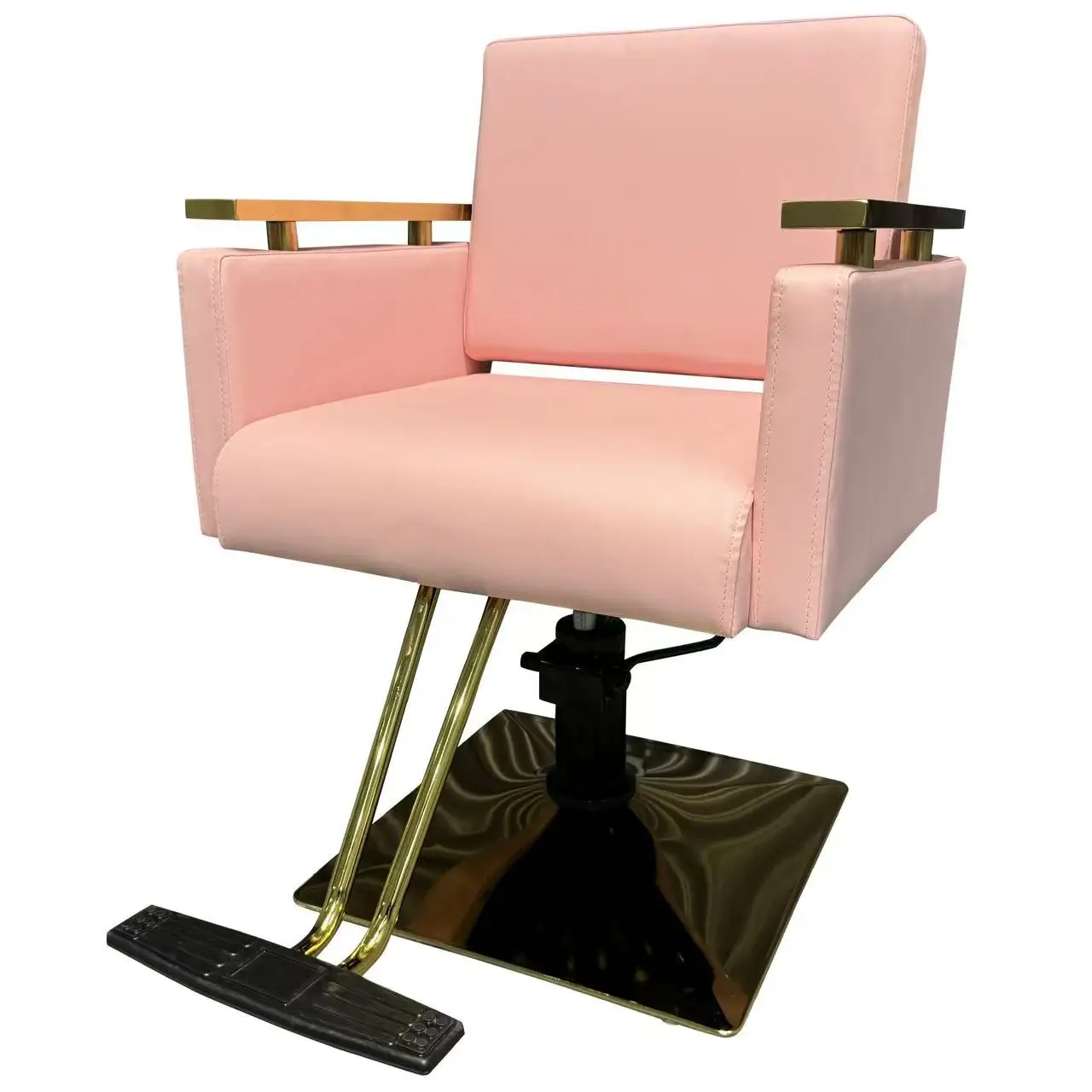 

@#@#Wholesale Comfortable Pink Gold Barber Styling Chair Stainless Steel Adjustable Height Synthetic Leather Seat Salon Commerci