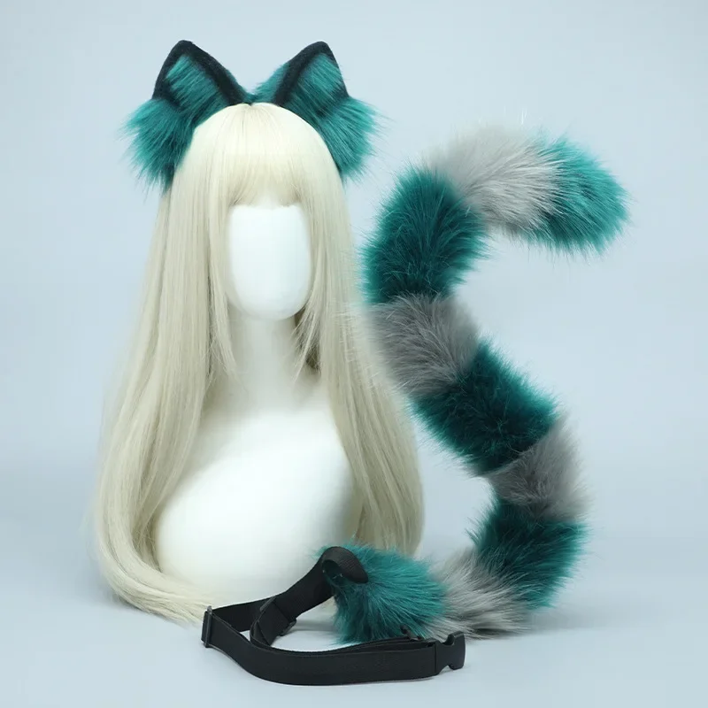 

Simulation Fox Cat Ears Wolf Tail Cosplay Performance Props Accessories Handmade Anime Plush Beast Tail Halloween Dress Up Props