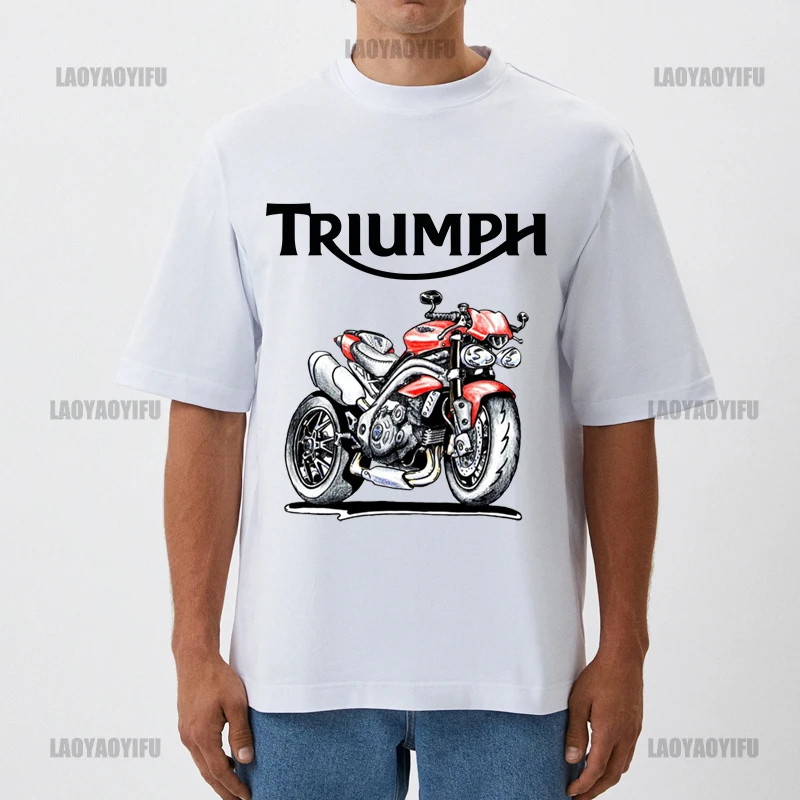 

Streetwear T-Shirts Speed Triple 1050 Motorcycle Men Slim Fit White Short Sleeve Color Print T Shirts For Man COTTON